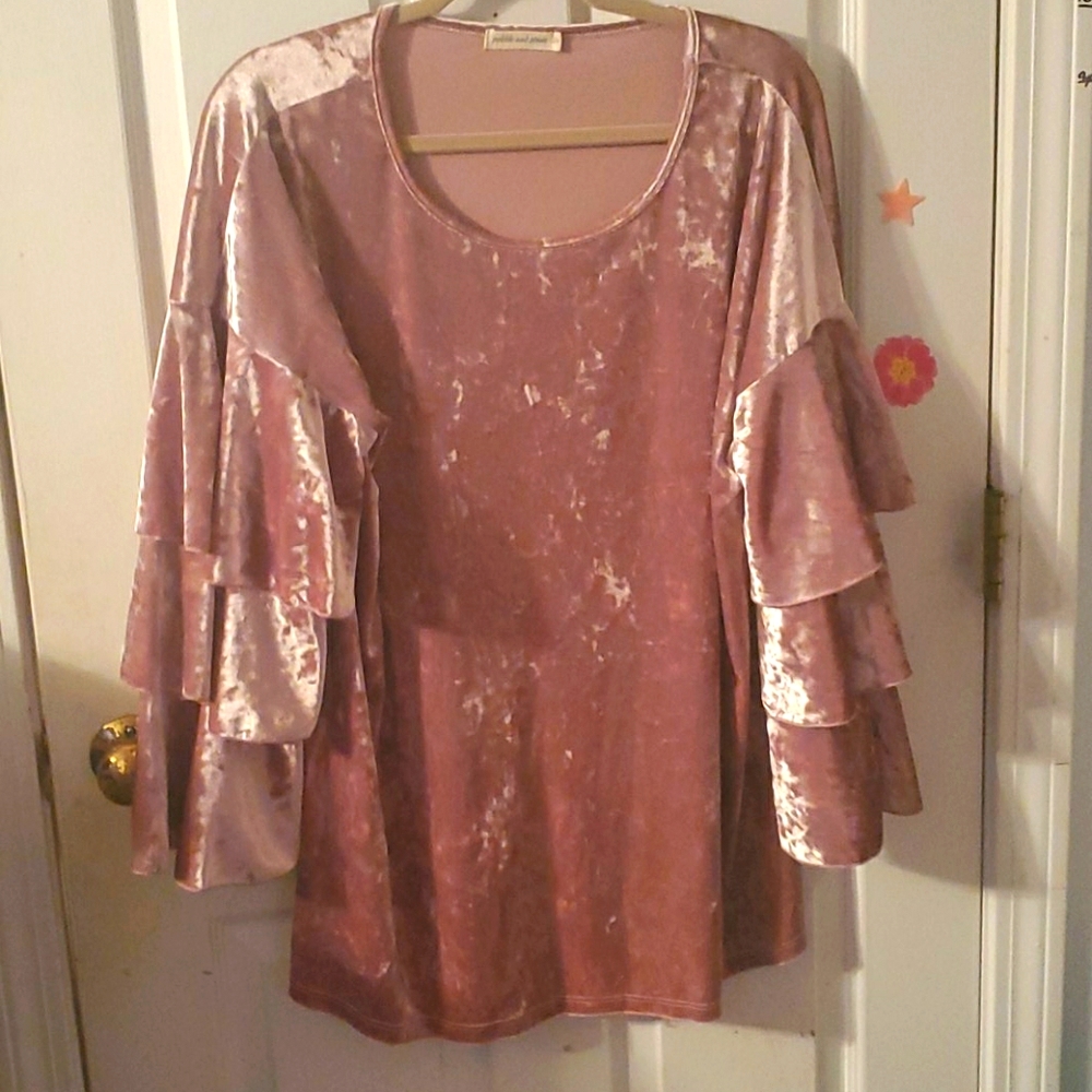 Mauve Velvet Top w/ Ruffle Sleeves